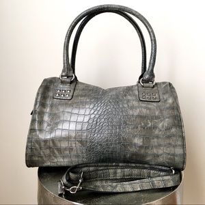 Gray Faux Crocodile Bag with Studs